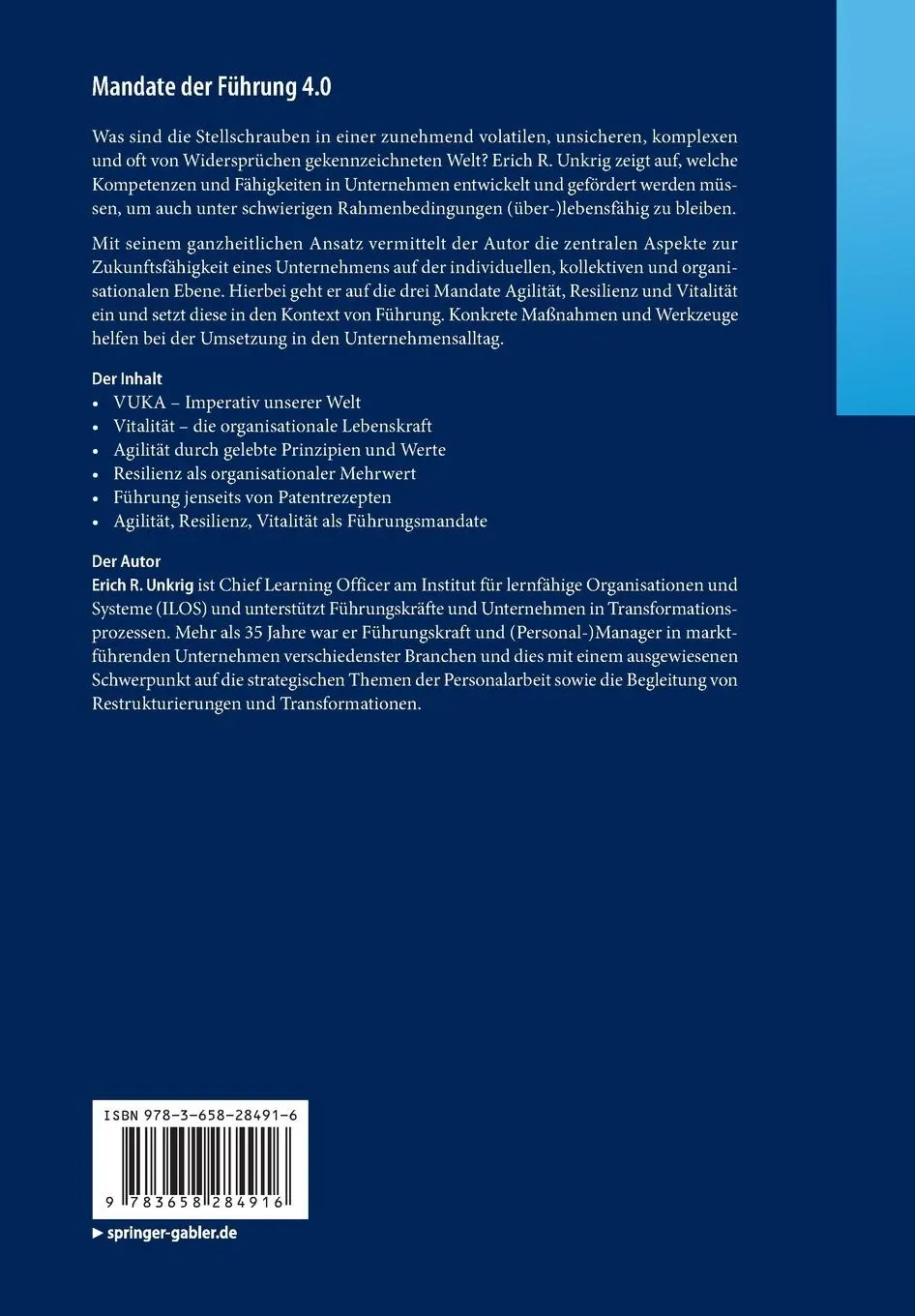 Rückseite: 9783658284916 | Mandate der Führung 4.0 | Agilität - Resilienz - Vitalität | Unkrig