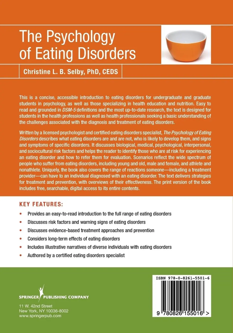 Rückseite: 9780826155016 | The Psychology of Eating Disorders | Christine L. B. Selby | Buch