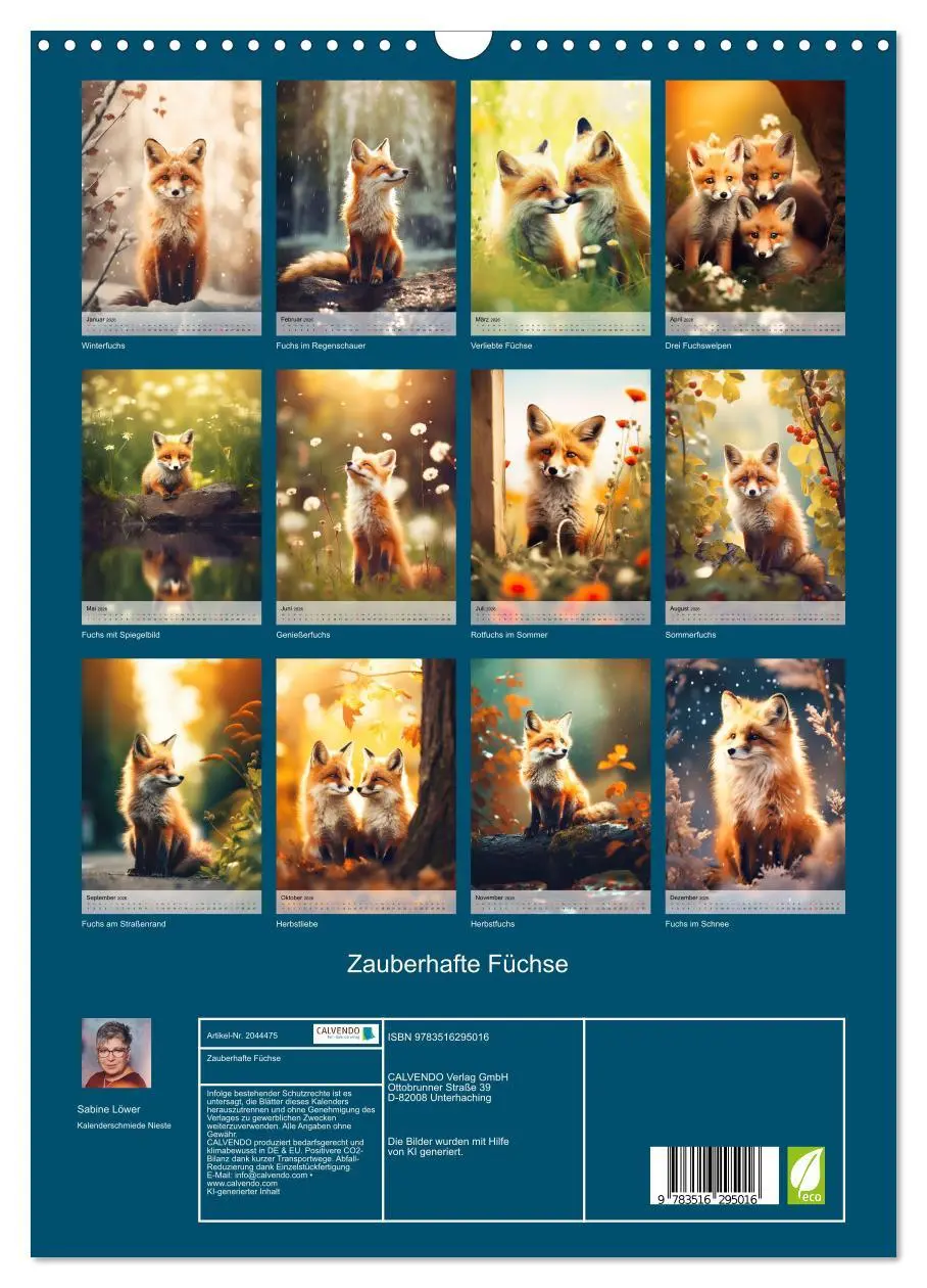 Bild: 9783516295016 | Zauberhafte Füchse (Wandkalender 2026 DIN A3 hoch), CALVENDO...