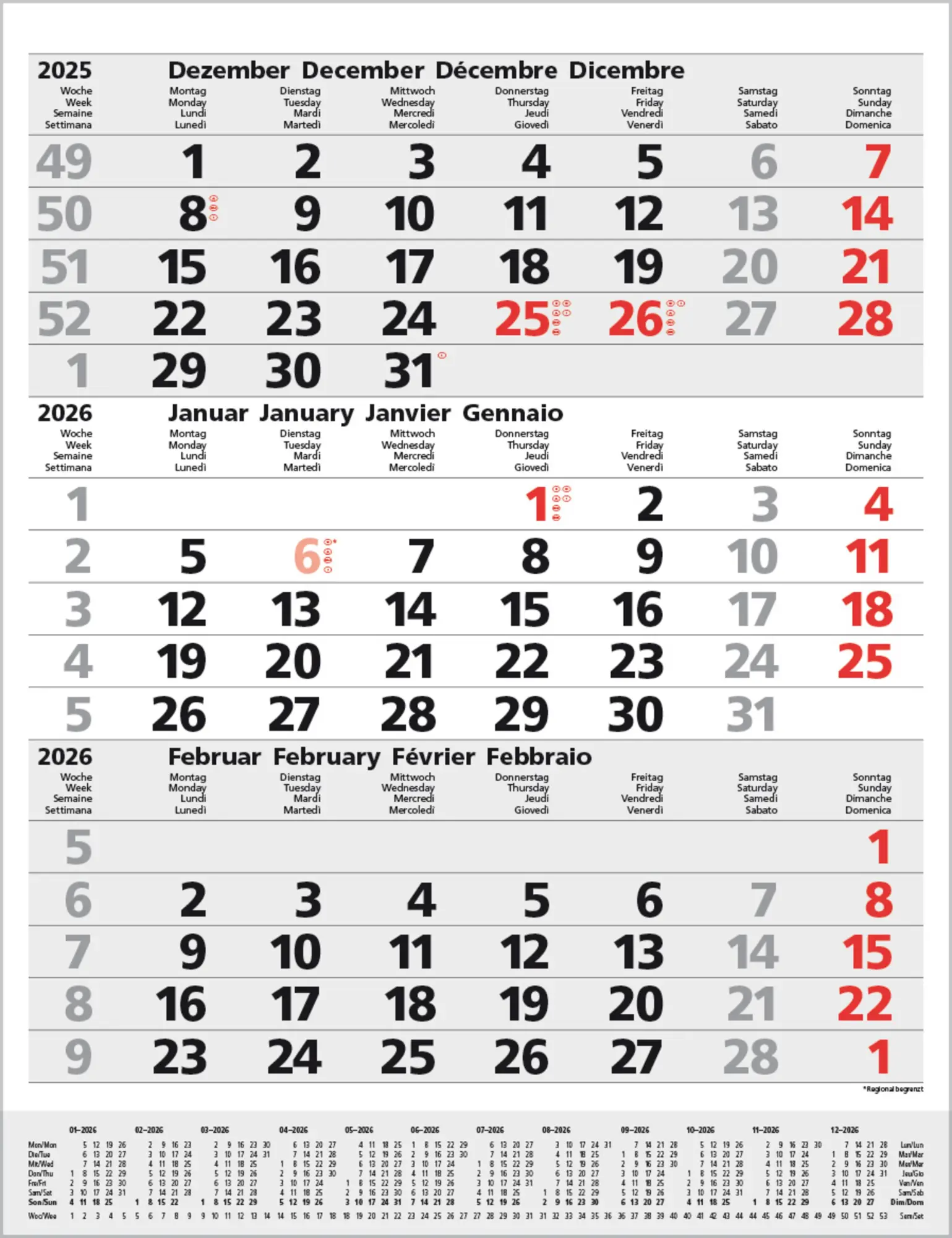 Cover: 9783731885016 | 3-Monats-Planer Comfort Grau 2026 | Verlag Korsch | Kalender | 12 S.