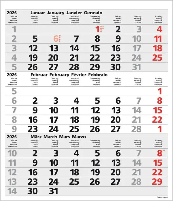 Bild: 9783731885016 | 3-Monats-Planer Comfort Grau 2026 | Verlag Korsch | Kalender | 12 S.