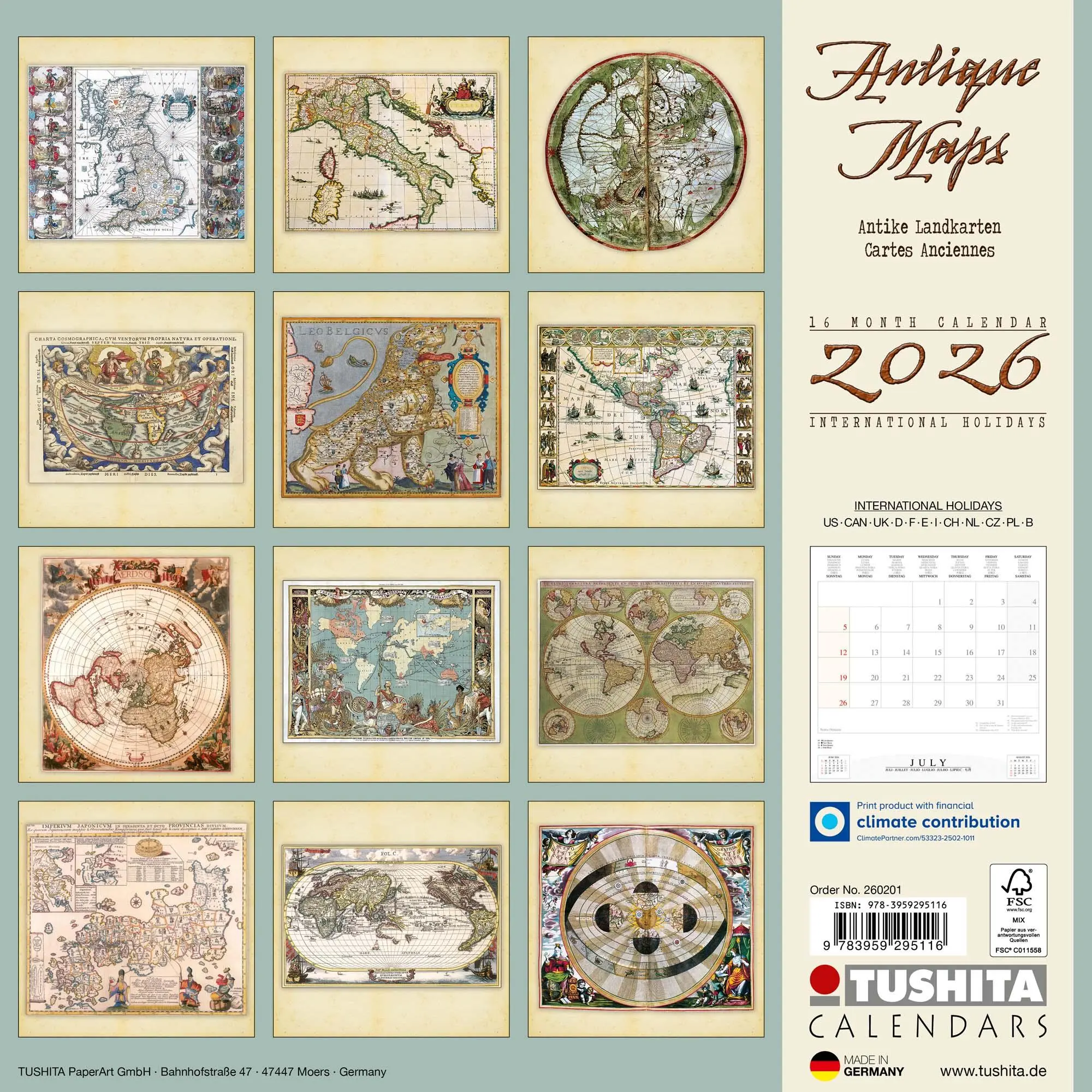 Rückseite: 9783959295116 | Antique Maps 2026 | Kalender 2026 | Kalender | Media Illustration