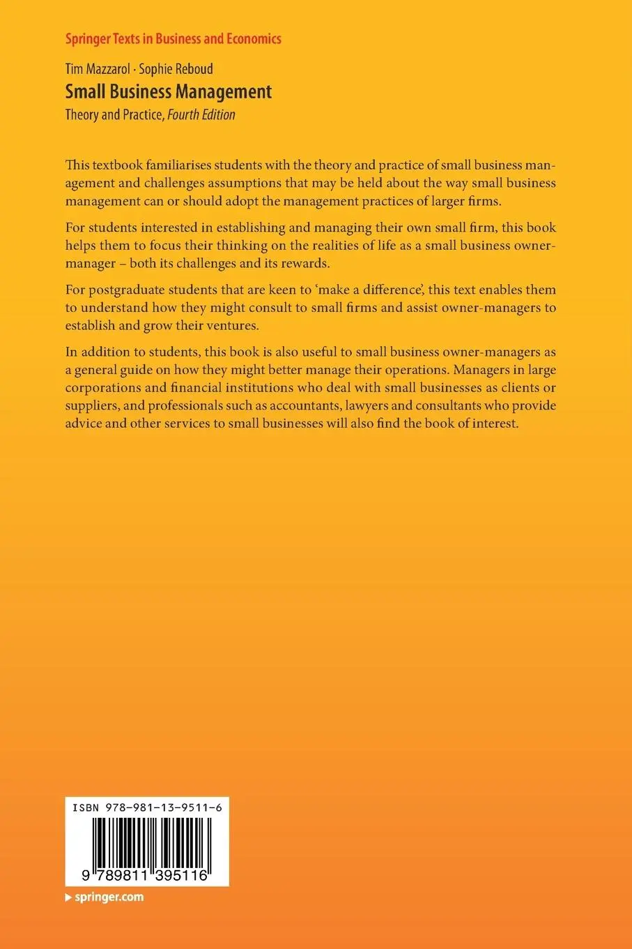 Rückseite: 9789811395116 | Small Business Management | Theory and Practice | Reboud (u. a.)