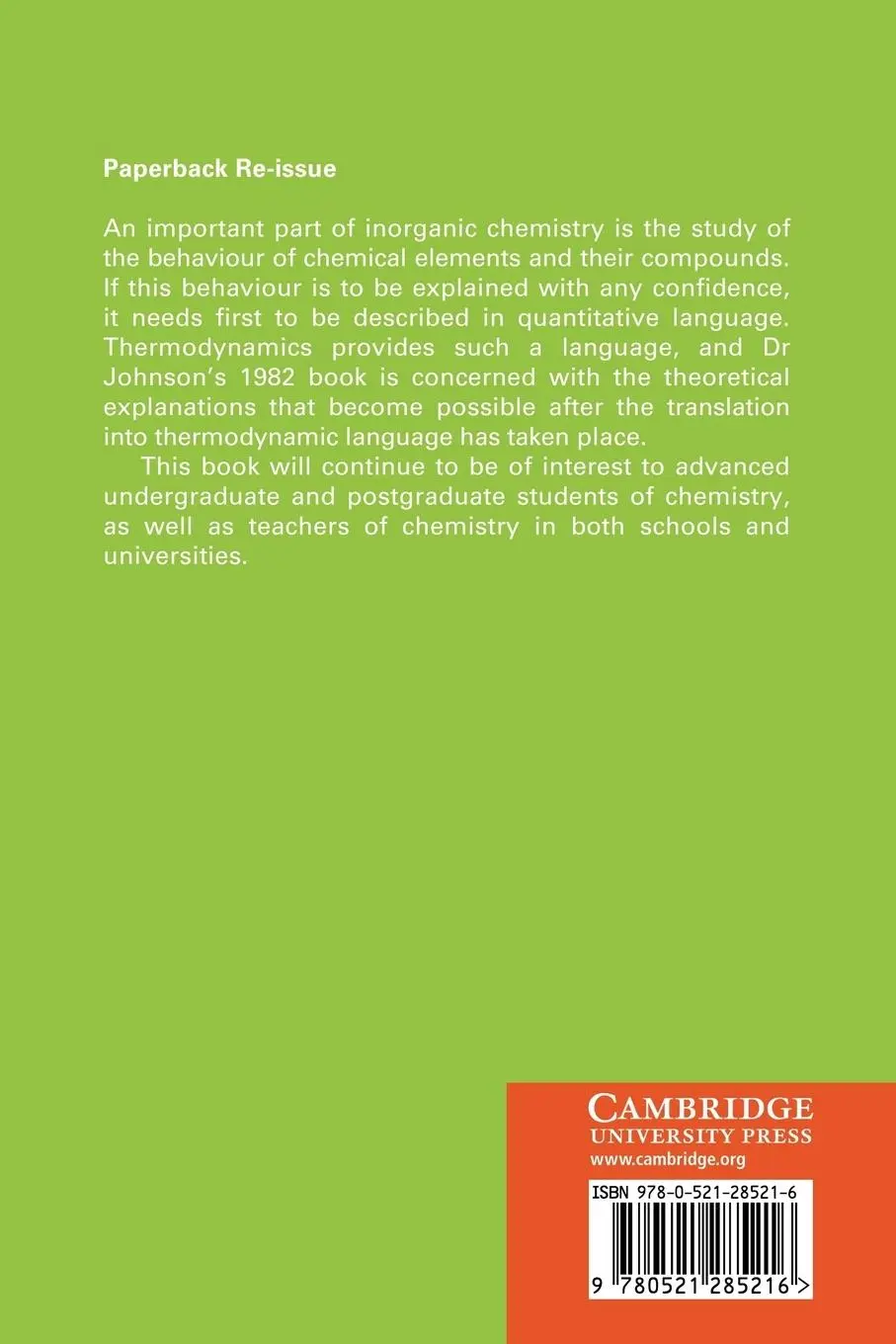 Rückseite: 9780521285216 | Thermodynamic Aspects 2 Edn | D. A. Johnson (u. a.) | Taschenbuch