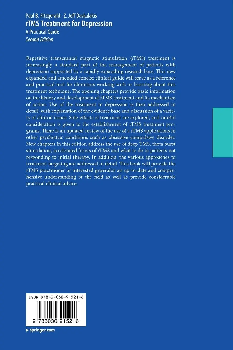 Rückseite: 9783030915216 | rTMS Treatment for Depression | A Practical Guide | Daskalakis (u. a.)