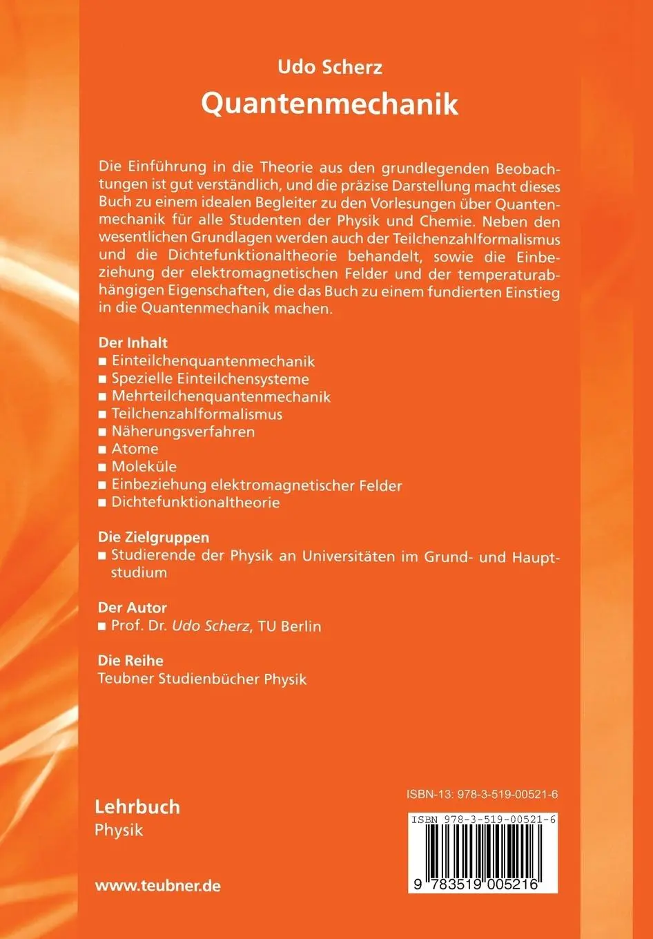 Rückseite: 9783519005216 | Quantenmechanik | Eine kompakte Einführung | Udo Scherz | Taschenbuch