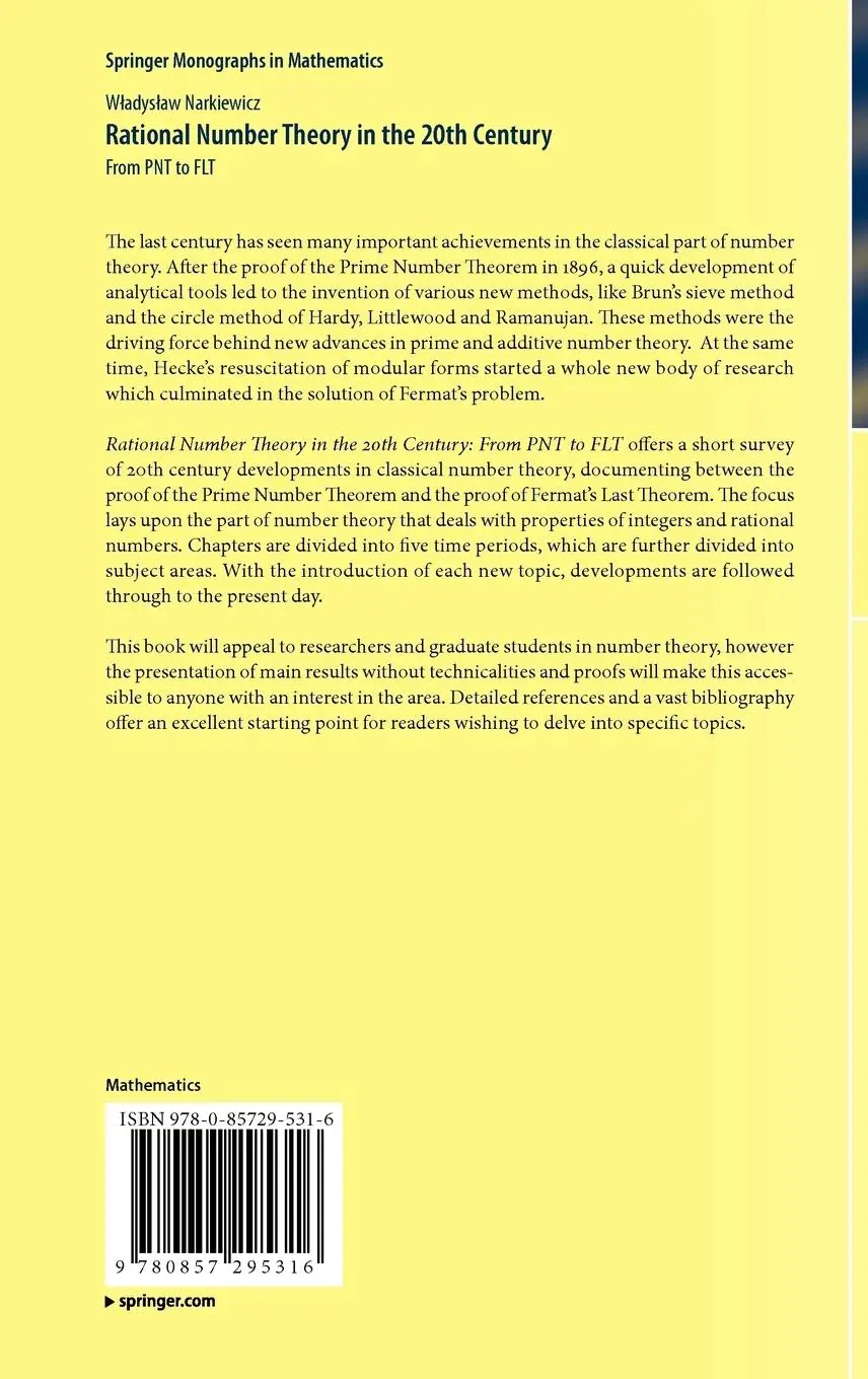 Rückseite: 9780857295316 | Rational Number Theory in the 20th Century | From PNT to FLT | Buch