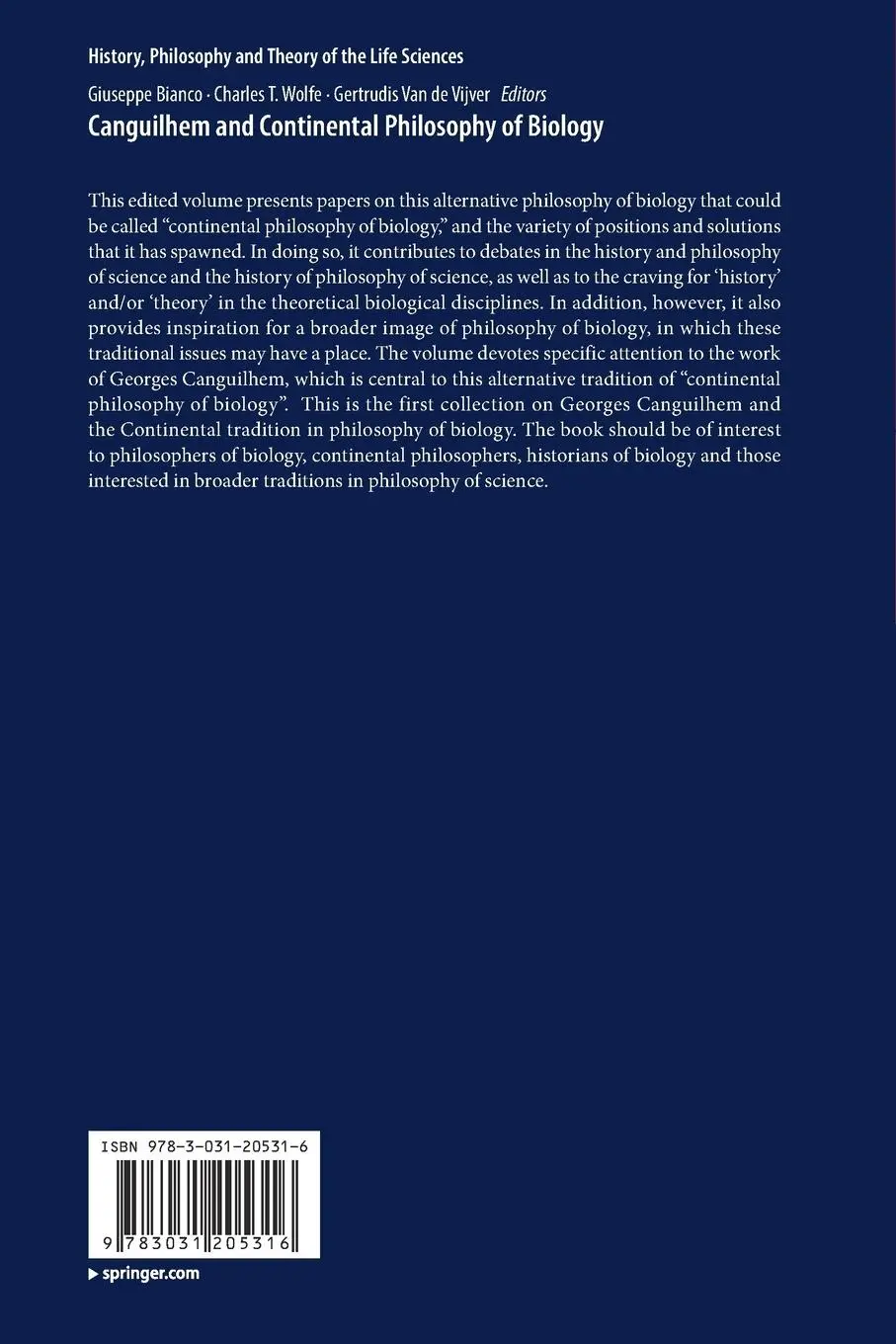 Rückseite: 9783031205316 | Canguilhem and Continental Philosophy of Biology | Bianco (u. a.)