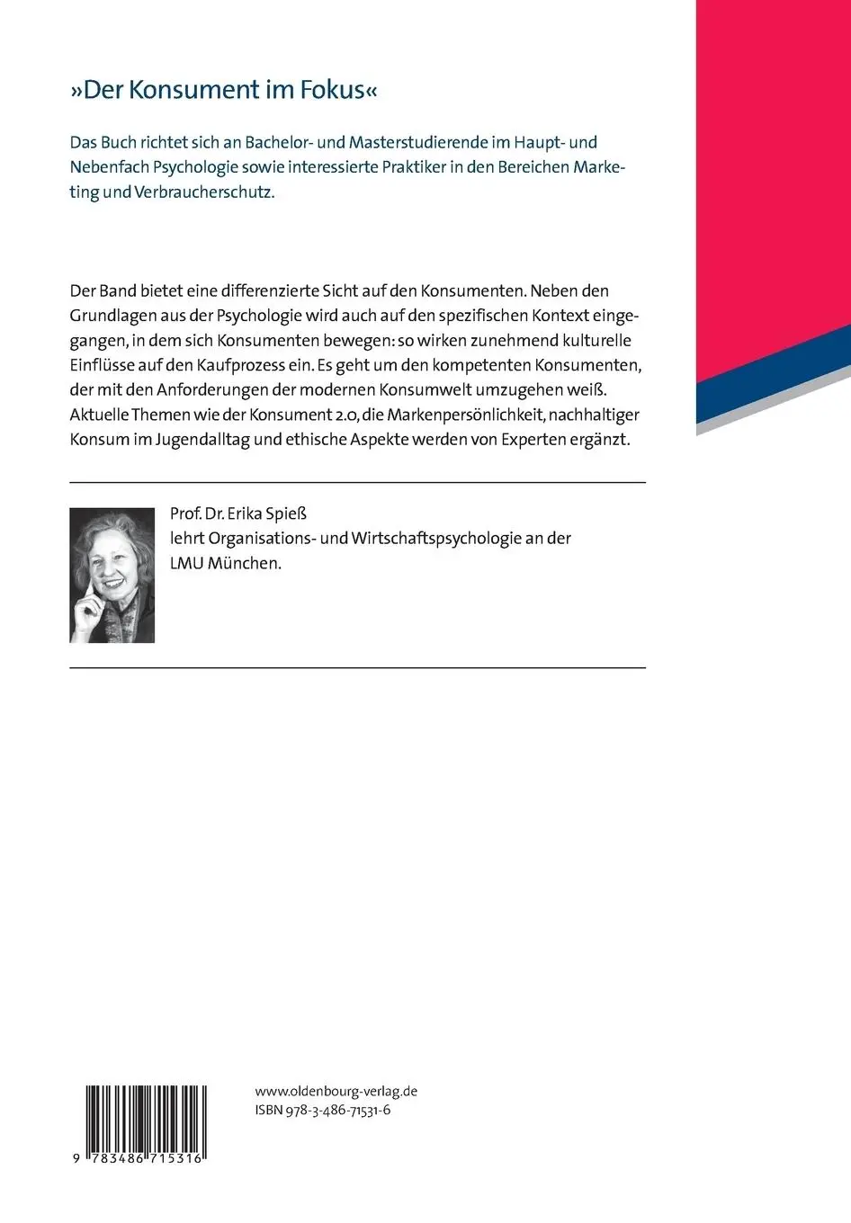 Rückseite: 9783486715316 | Konsumentenpsychologie | Erika Spieß | Taschenbuch | XI | Deutsch