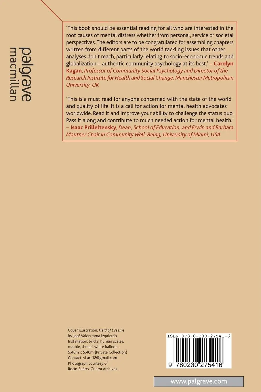 Rückseite: 9780230275416 | Community Psychology and the Socio-economics of Mental Distress | Buch