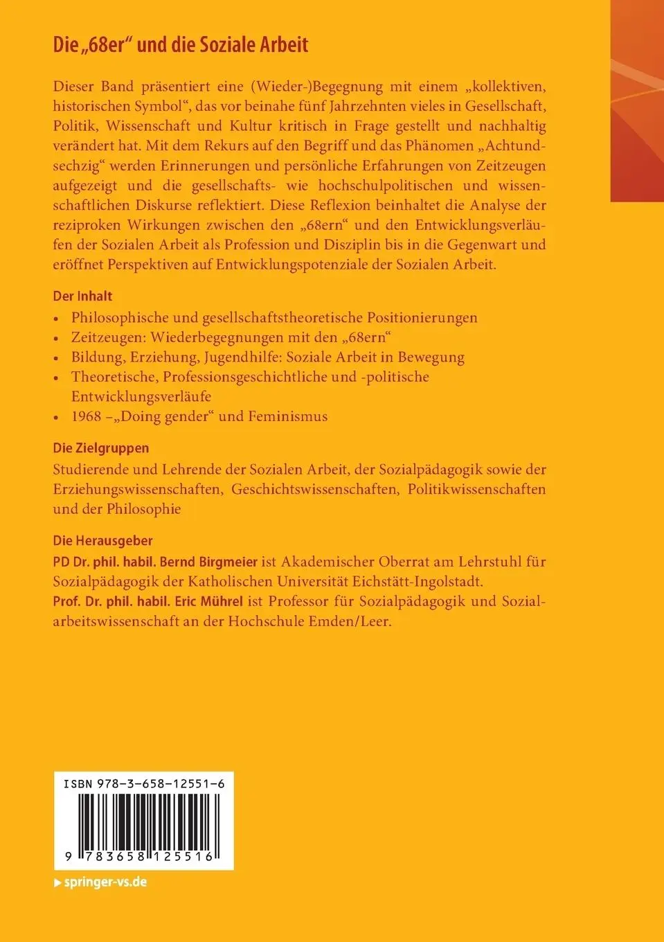 Rückseite: 9783658125516 | Die "68er" und die Soziale Arbeit | Eine (Wieder-)Begegnung | Buch