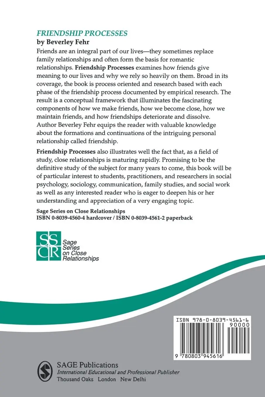 Rückseite: 9780803945616 | Friendship Processes | Beverley Fehr | Taschenbuch | Englisch | 1995