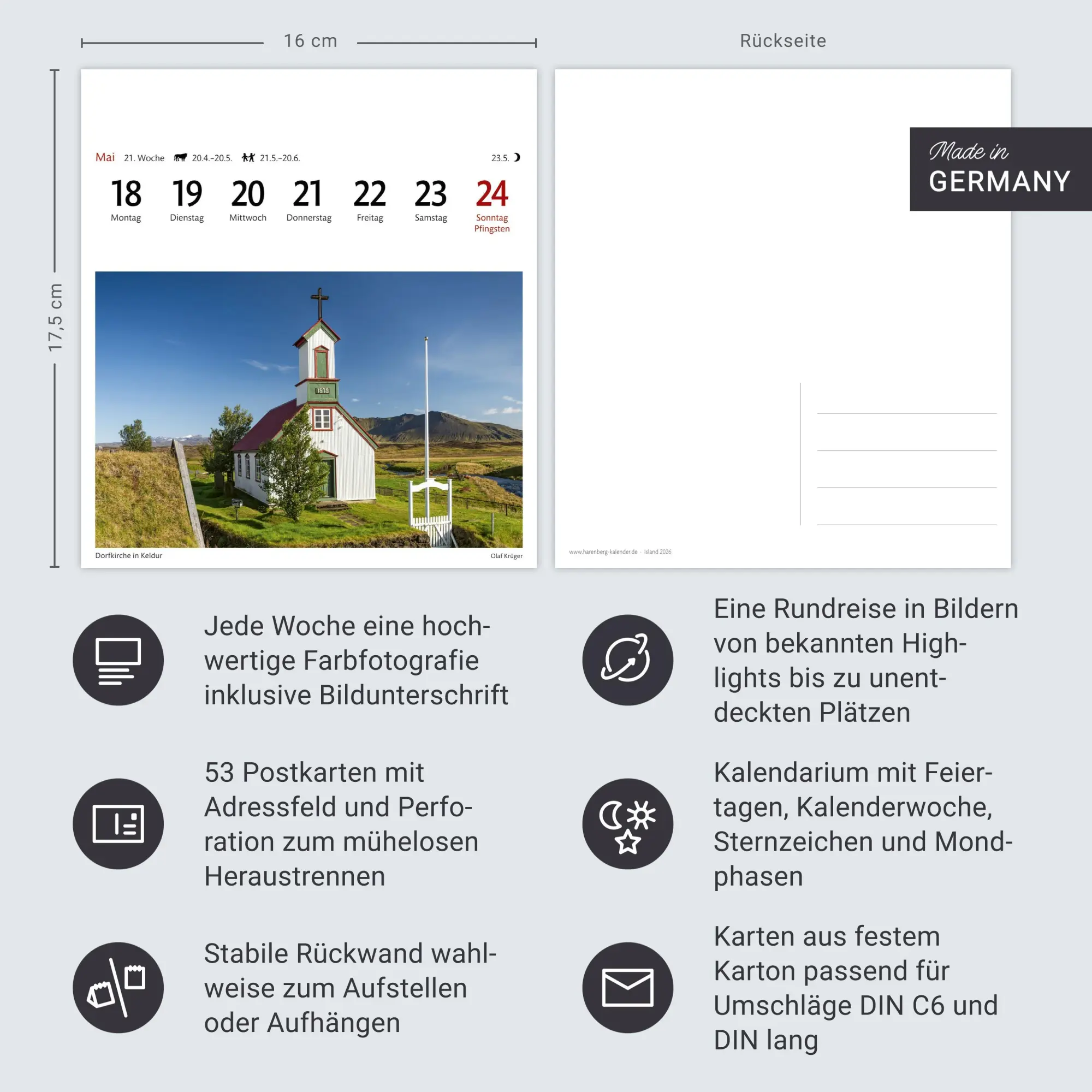 Bild: 9783840035616 | Island Sehnsuchtskalender 2026 - Wochenkalender mit 53 Postkarten