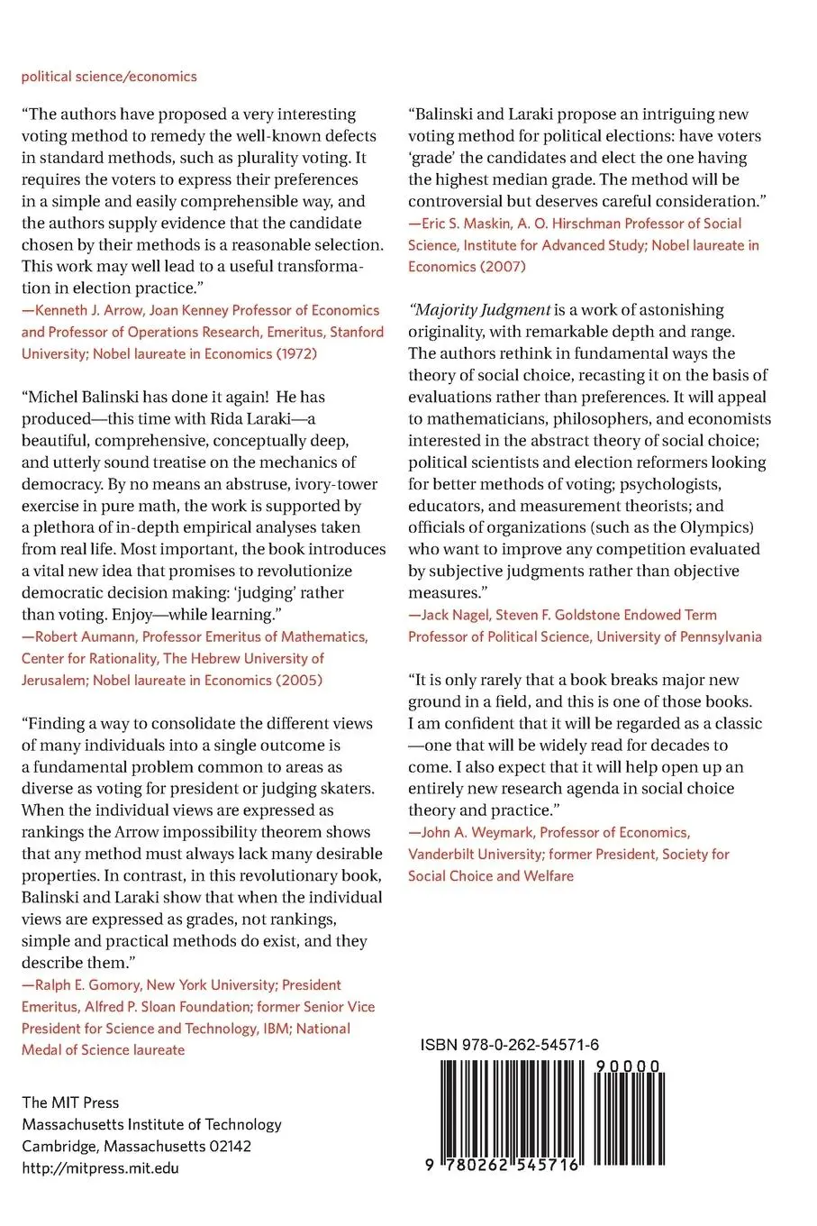 Rückseite: 9780262545716 | Majority Judgment | Measuring, Ranking, and Electing | Taschenbuch