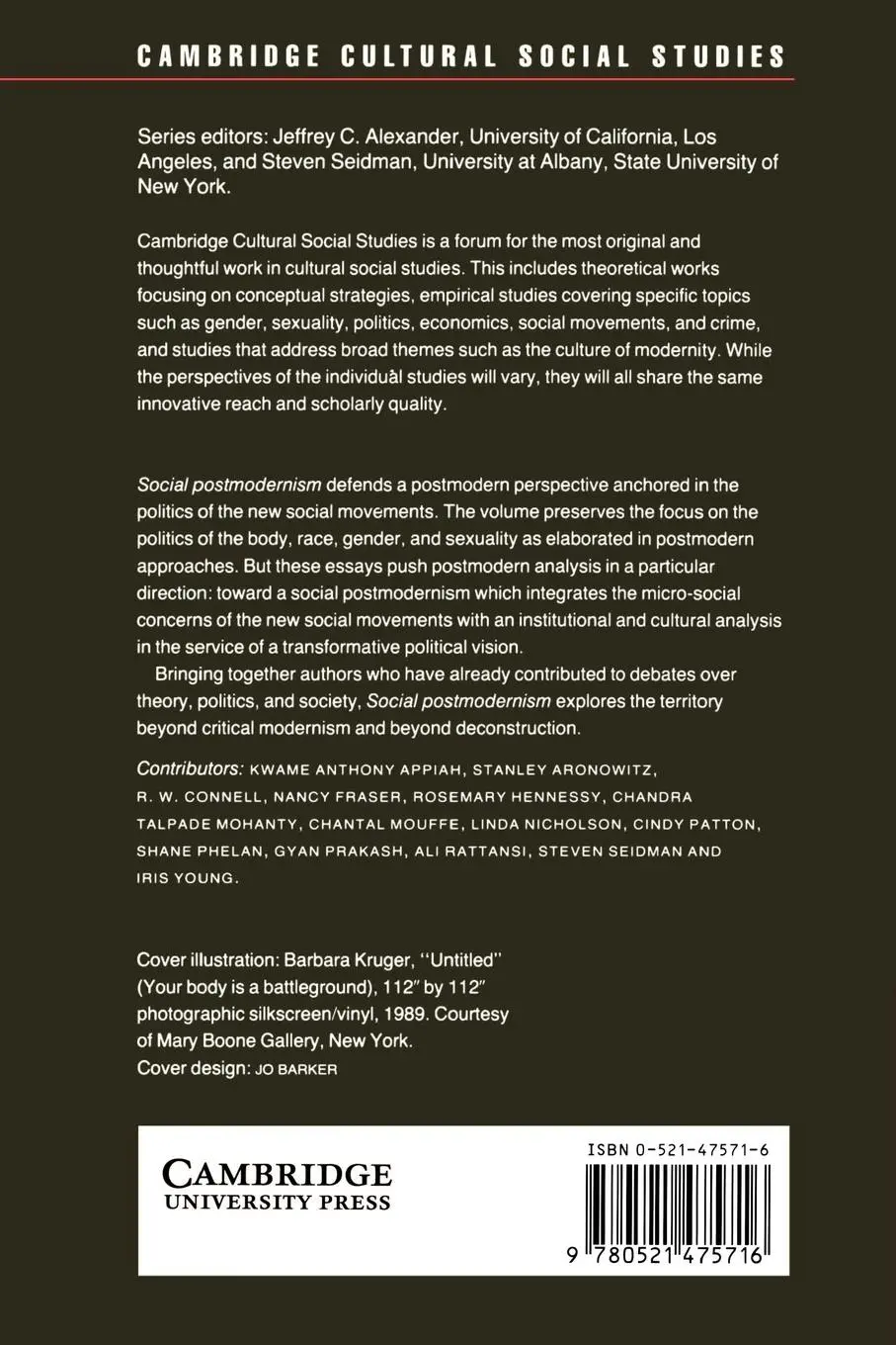 Rückseite: 9780521475716 | Social Postmodernism | Beyond Identity Politics | Nicholson (u. a.)