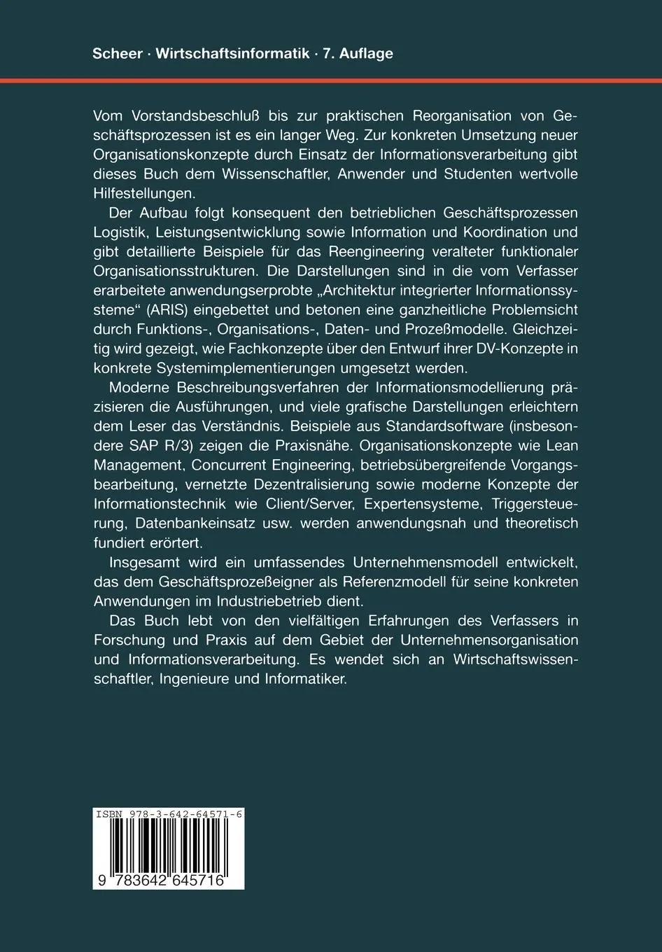Rückseite: 9783642645716 | Wirtschaftsinformatik | August-Wilhelm Scheer | Taschenbuch | xxvi