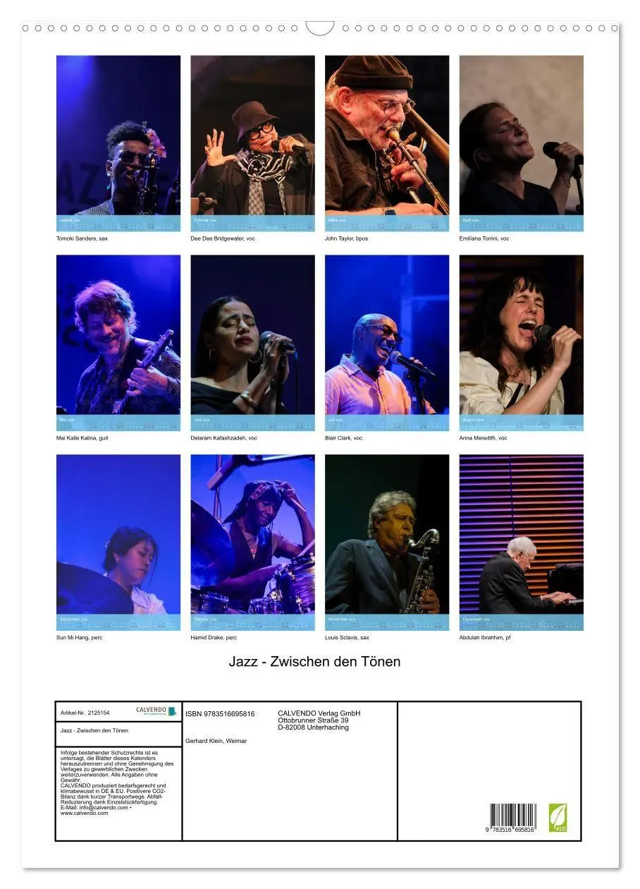 Bild: 9783516695816 | Jazz - Zwischen den Tönen (Wandkalender 2026 DIN A2 hoch), CALVENDO...