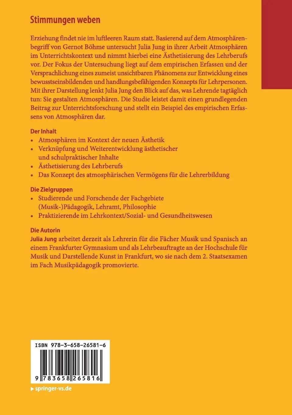Rückseite: 9783658265816 | Stimmungen weben | Julia Jung | Taschenbuch | xiii | Deutsch | 2019
