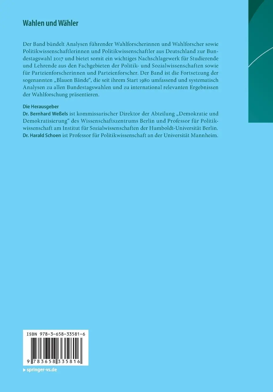 Rückseite: 9783658335816 | Wahlen und Wähler | Analysen aus Anlass der Bundestagswahl 2017 | Buch