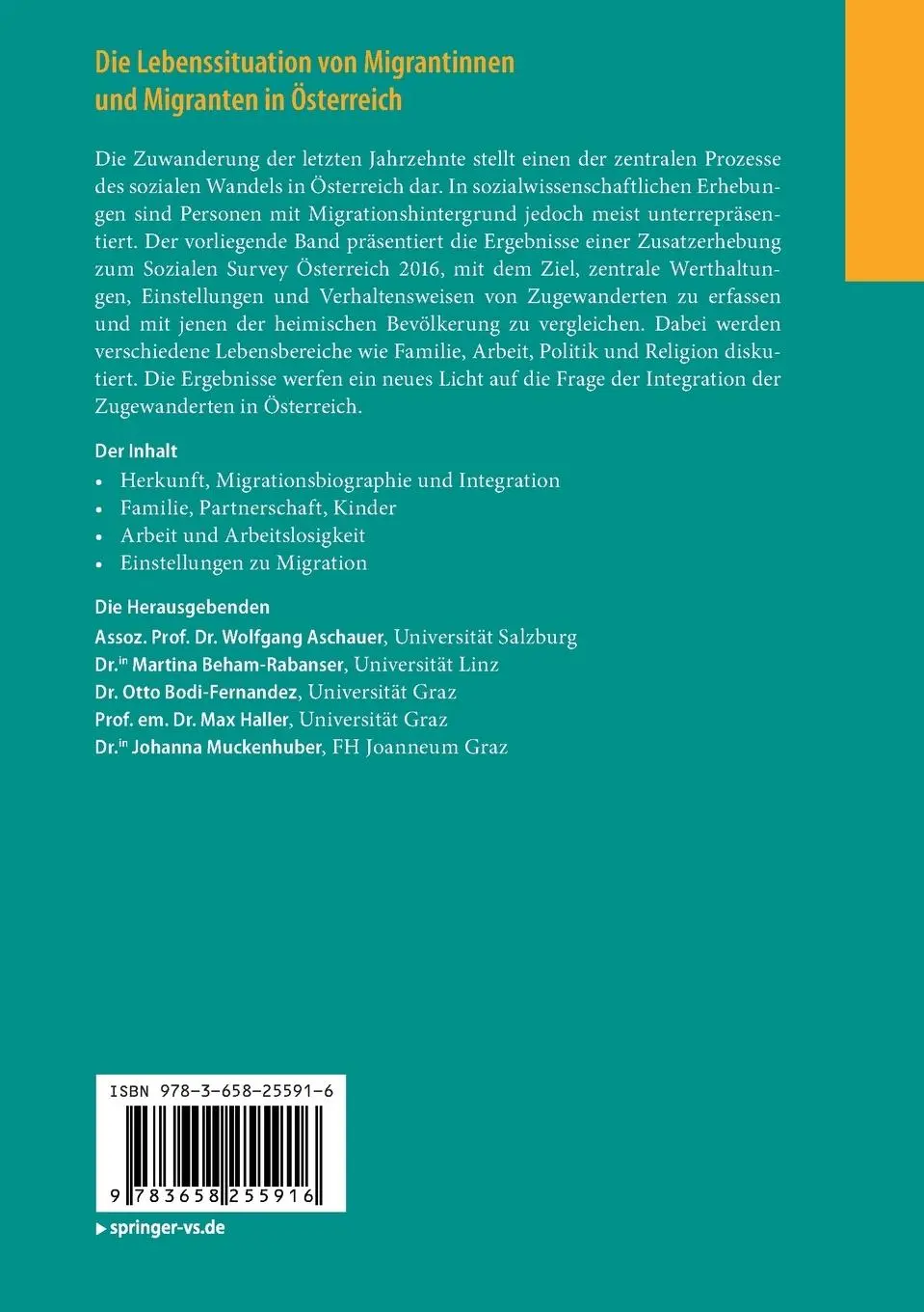 Rückseite: 9783658255916 | Die Lebenssituation von Migrantinnen und Migranten in Österreich | vi