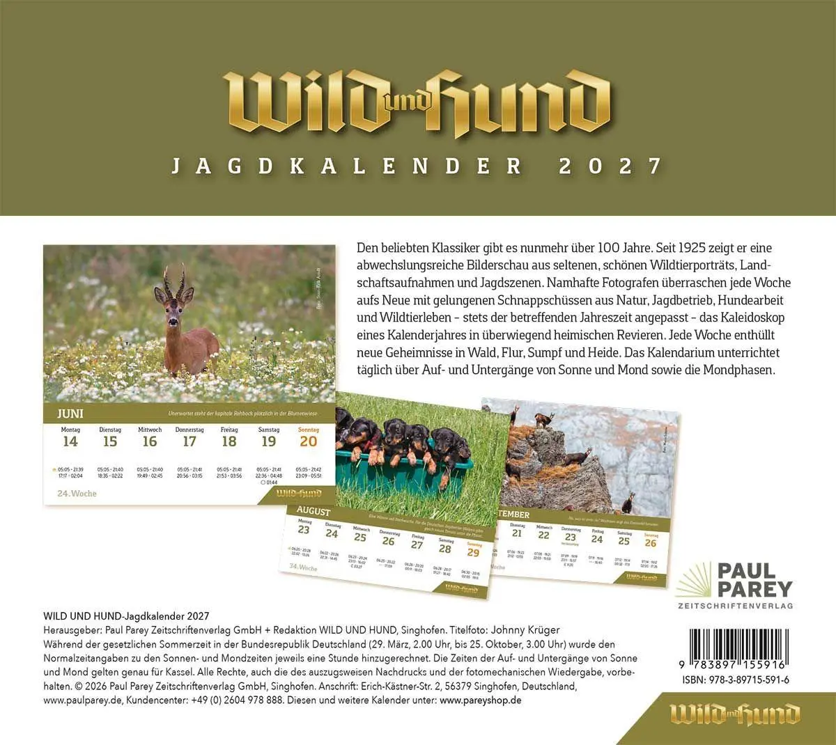 Rückseite: 9783897155916 | WILD UND HUND Edition: Jagdkalender Tischvariante 2027 | HUND | 55 S.
