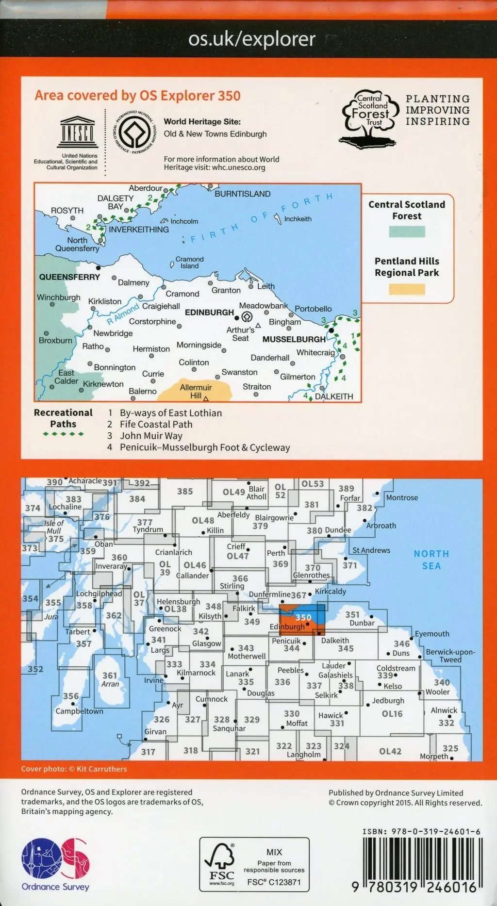 Bild: 9780319246016 | Edinburgh | Ordnance Survey | (Land-)Karte | OS Explorer Map | 2015