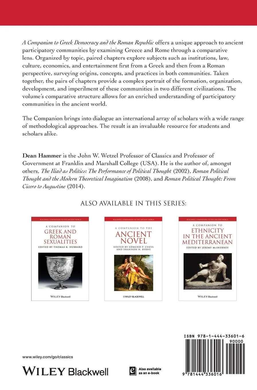 Rückseite: 9781444336016 | A Companion to Greek Democracy and the Roman Republic | Dean Hammer
