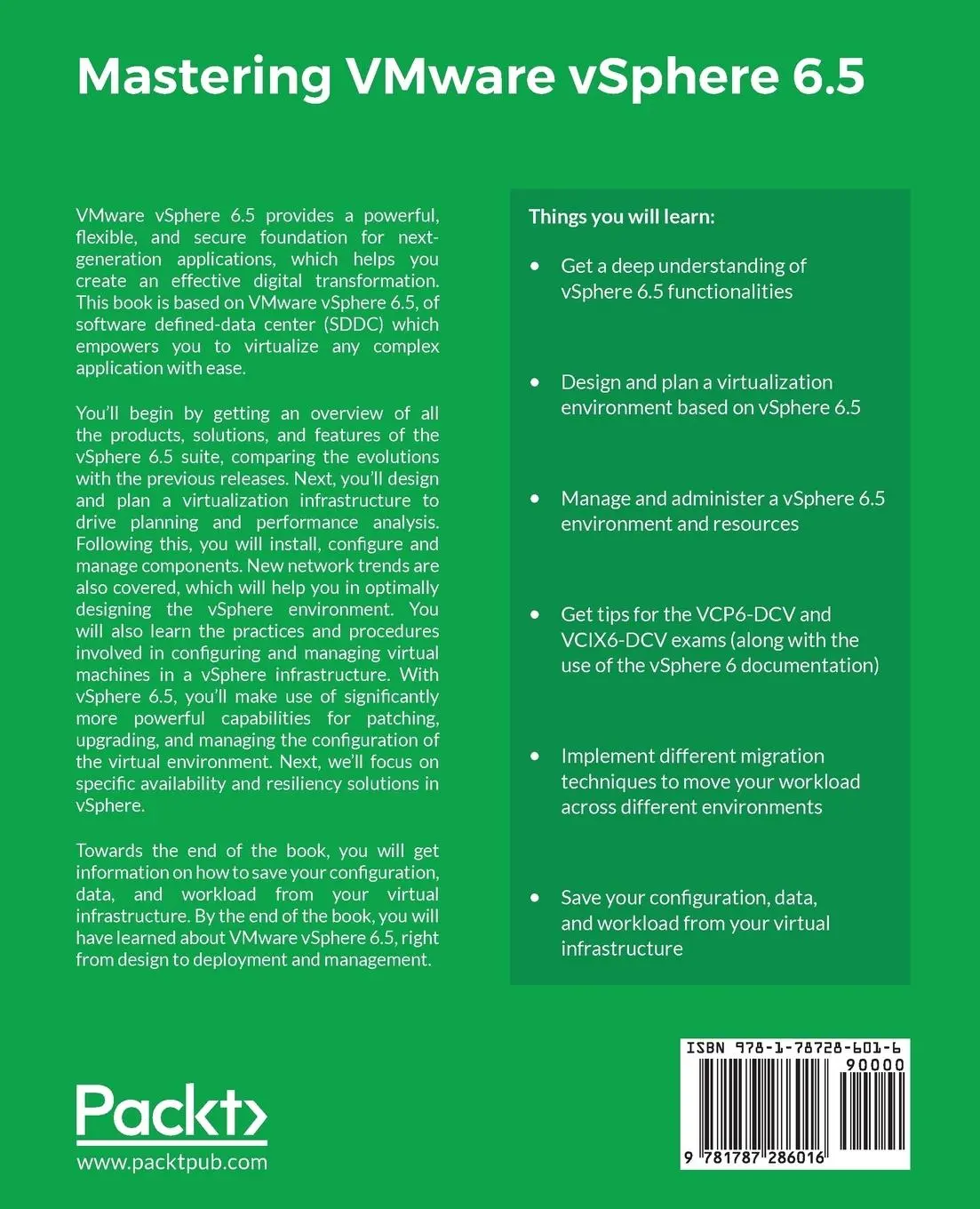 Rückseite: 9781787286016 | Mastering VMware vSphere 6.5 | Andrea Mauro (u. a.) | Taschenbuch