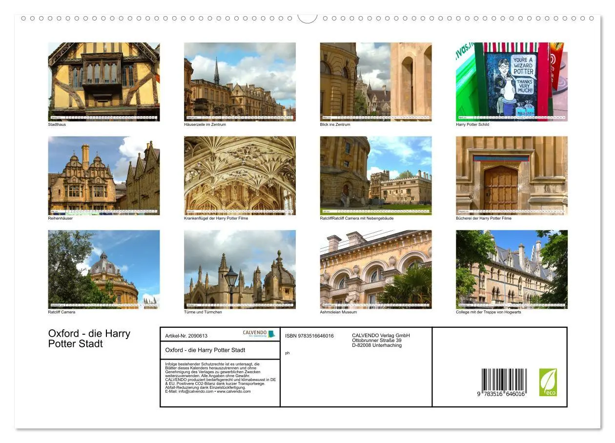 Bild: 9783516646016 | Oxford - die Harry Potter Stadt (hochwertiger Premium Wandkalender...