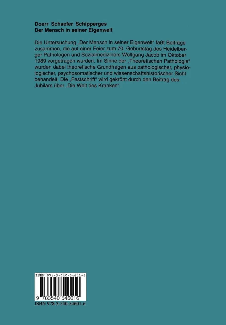 Rückseite: 9783540546016 | Der Mensch in seiner Eigenwelt | Wilhelm Doerr (u. a.) | Taschenbuch