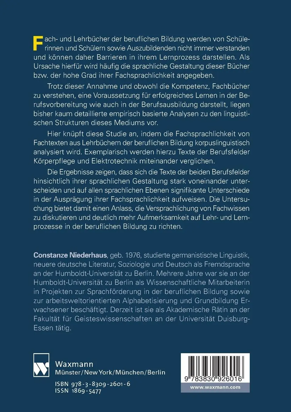 Rückseite: 9783830926016 | Fachsprachlichkeit in Lehrbüchern | Constanze Niederhaus | Taschenbuch