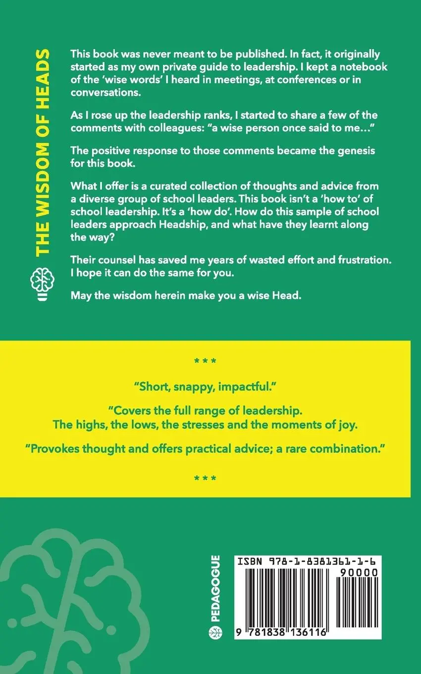 Rückseite: 9781838136116 | The Wisdom of Heads | Short Advice for School Leaders | Denry Machin