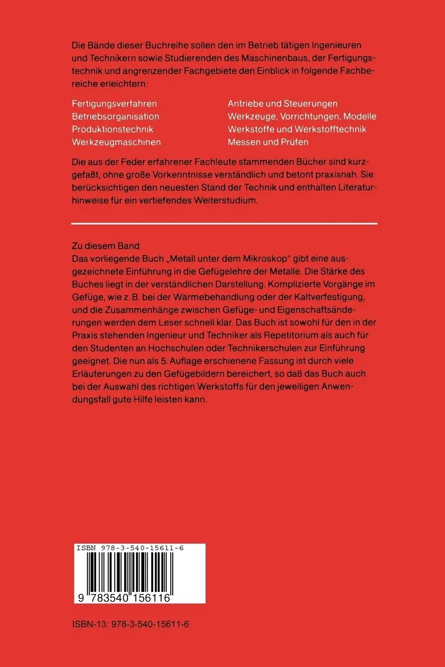 Rückseite: 9783540156116 | Metall unter dem Mikroskop | Egon Kauczor | Taschenbuch | viii | 1985