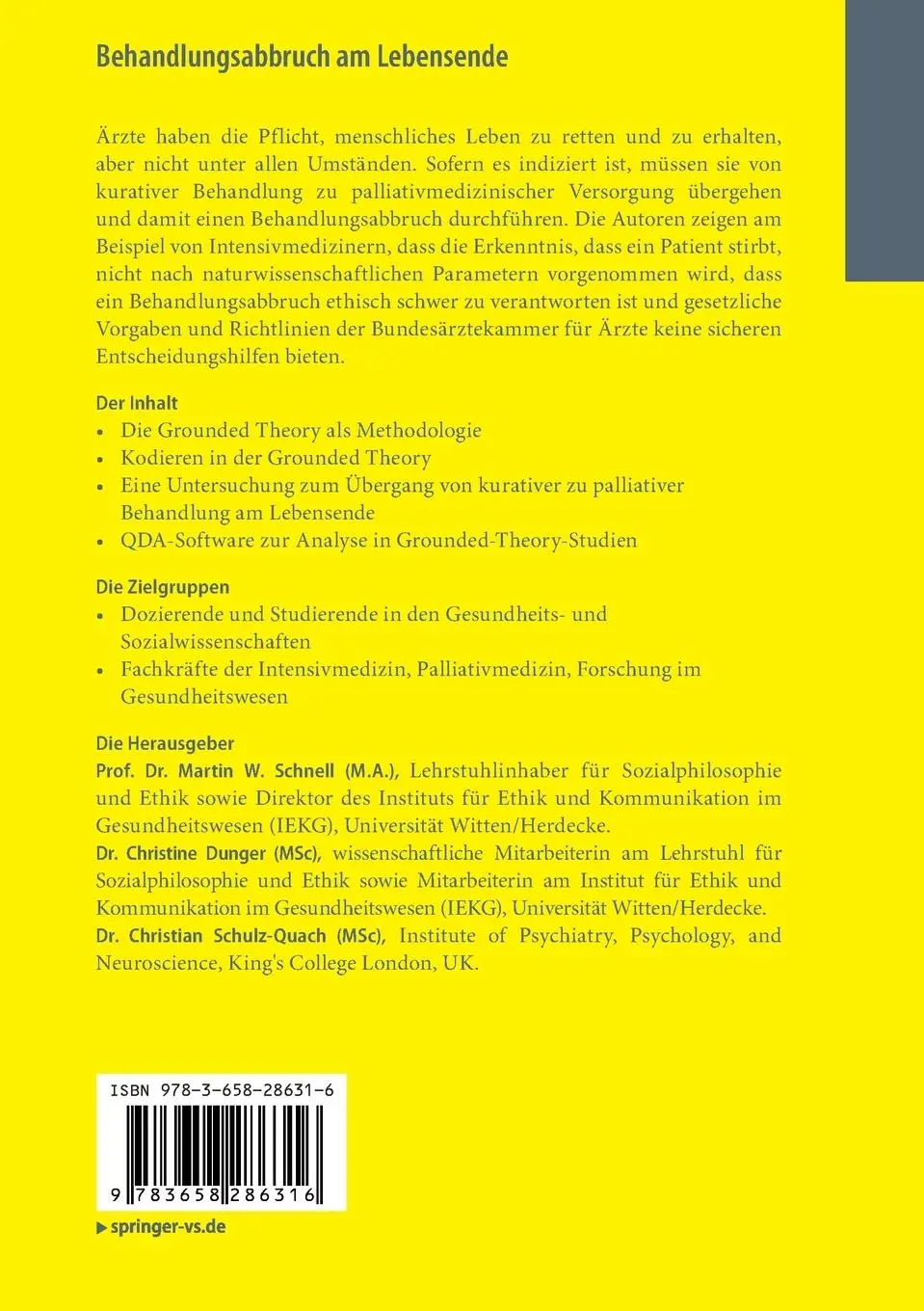 Rückseite: 9783658286316 | Behandlungsabbruch am Lebensende | Martin W. Schnell (u. a.) | Buch