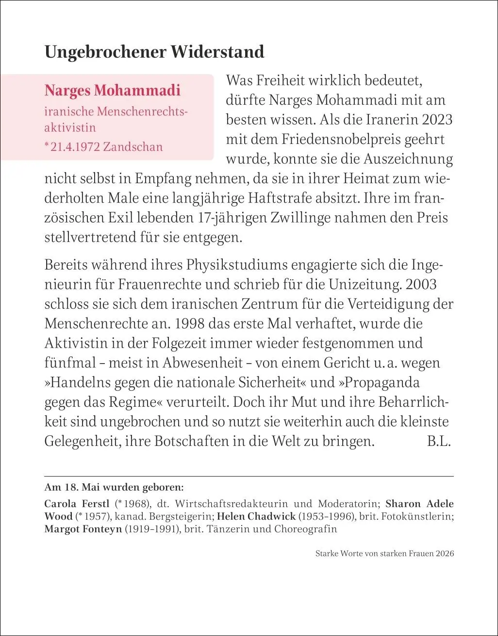 Bild: 9783840036316 | Starke Worte von starken Frauen Tagesabreißkalender 2026 | Kalender