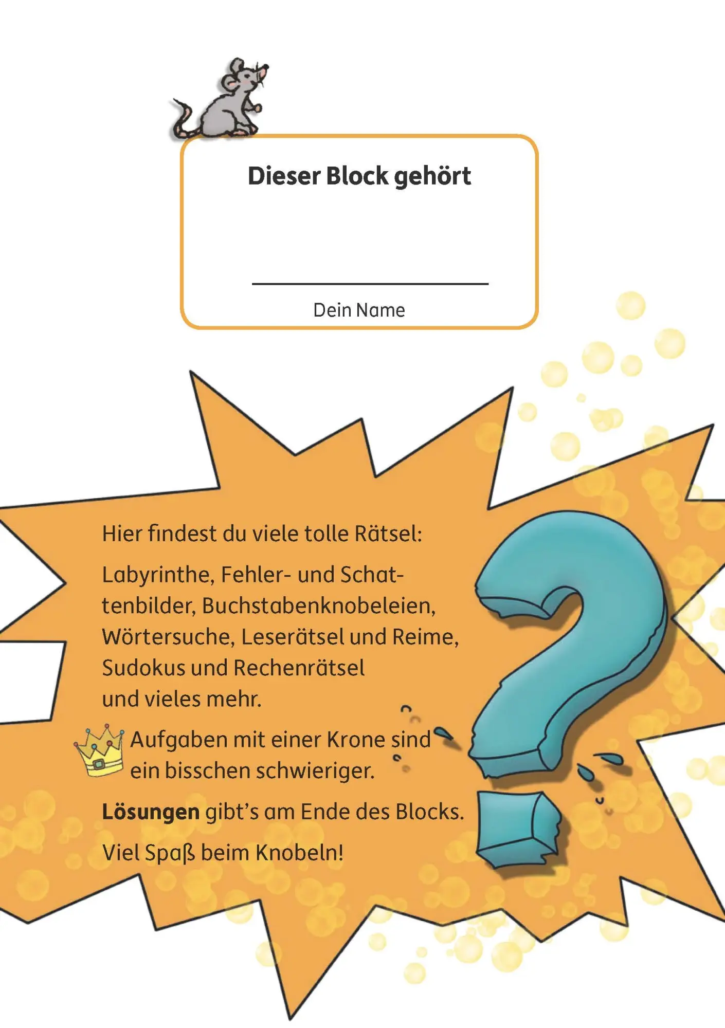 Bild: 9783881006316 | Rätselblock ab 6 Jahre, Band 1, A5-Block | Agnes Spiecker | Buch