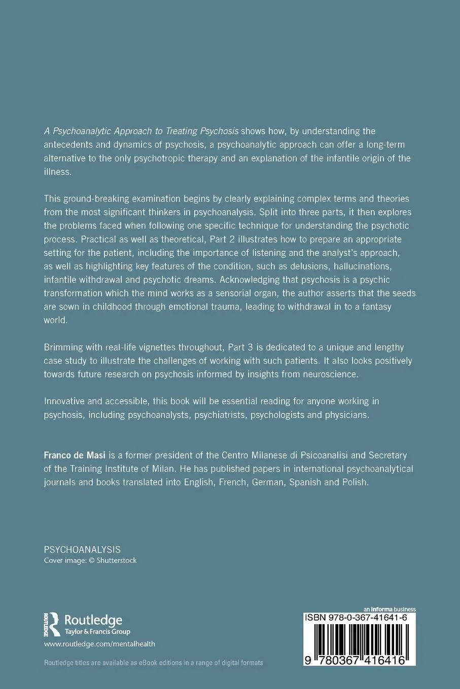 Rückseite: 9780367416416 | A Psychoanalytic Approach to Treating Psychosis | Franco De Masi