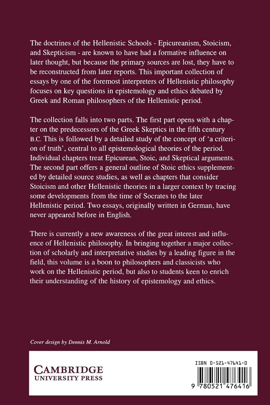 Rückseite: 9780521476416 | Essays on Hellenistic Epistemology and Ethics | Gisela Striker | Buch