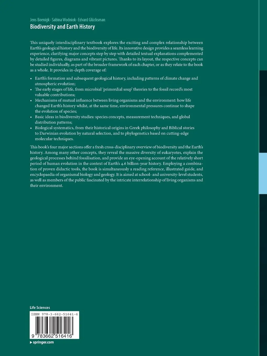 Rückseite: 9783662516416 | Biodiversity and Earth History | Jens Boenigk (u. a.) | Taschenbuch