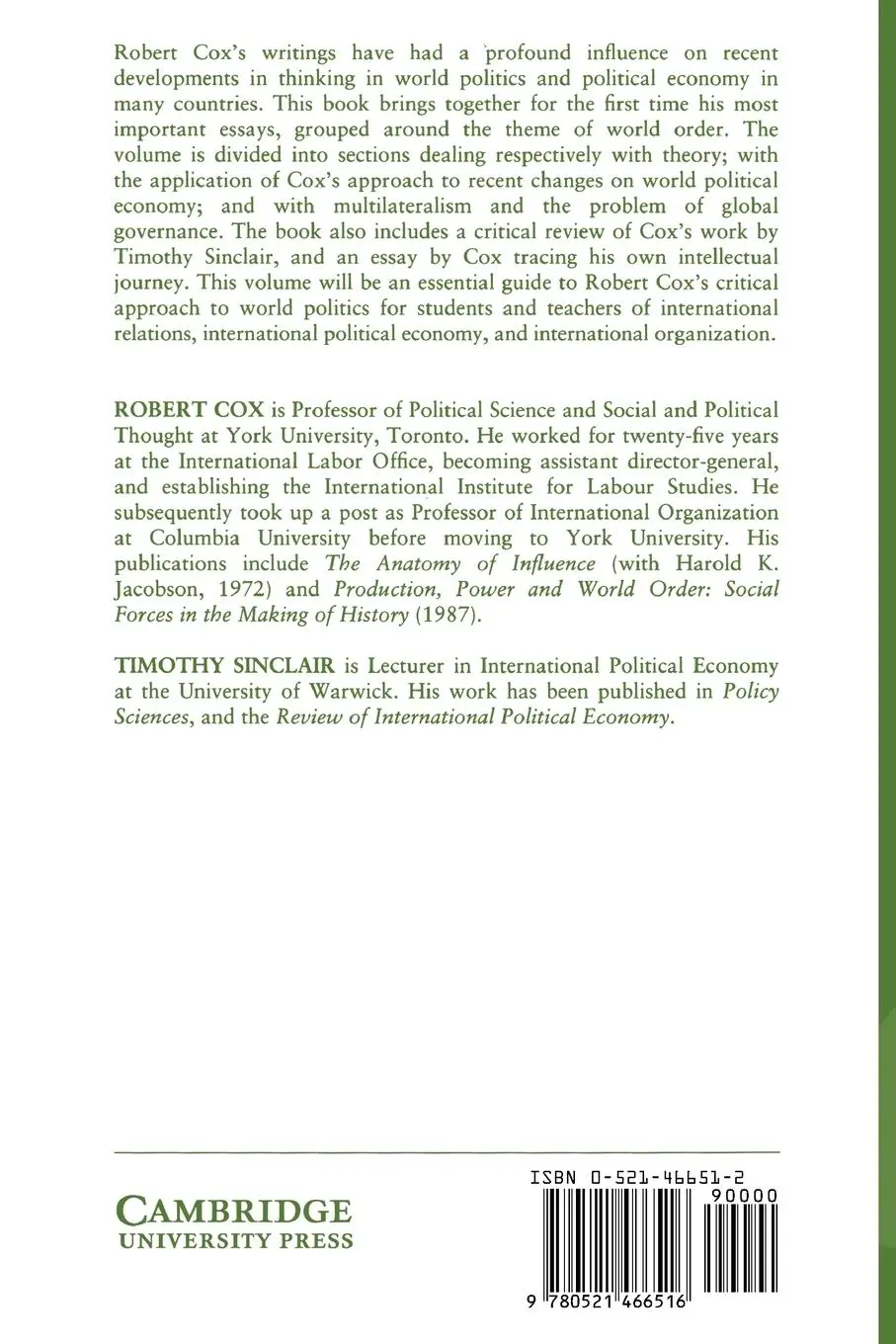 Rückseite: 9780521466516 | Approaches to World Order | Robert W. Cox | Taschenbuch | Englisch