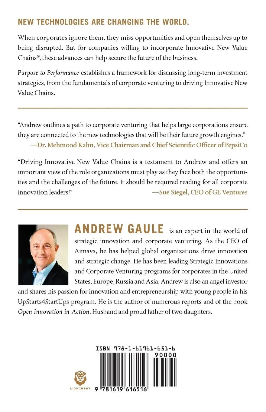 Rückseite: 9781619616516 | Purpose to Performance | Innovative New Value Chains | Andrew Gaule