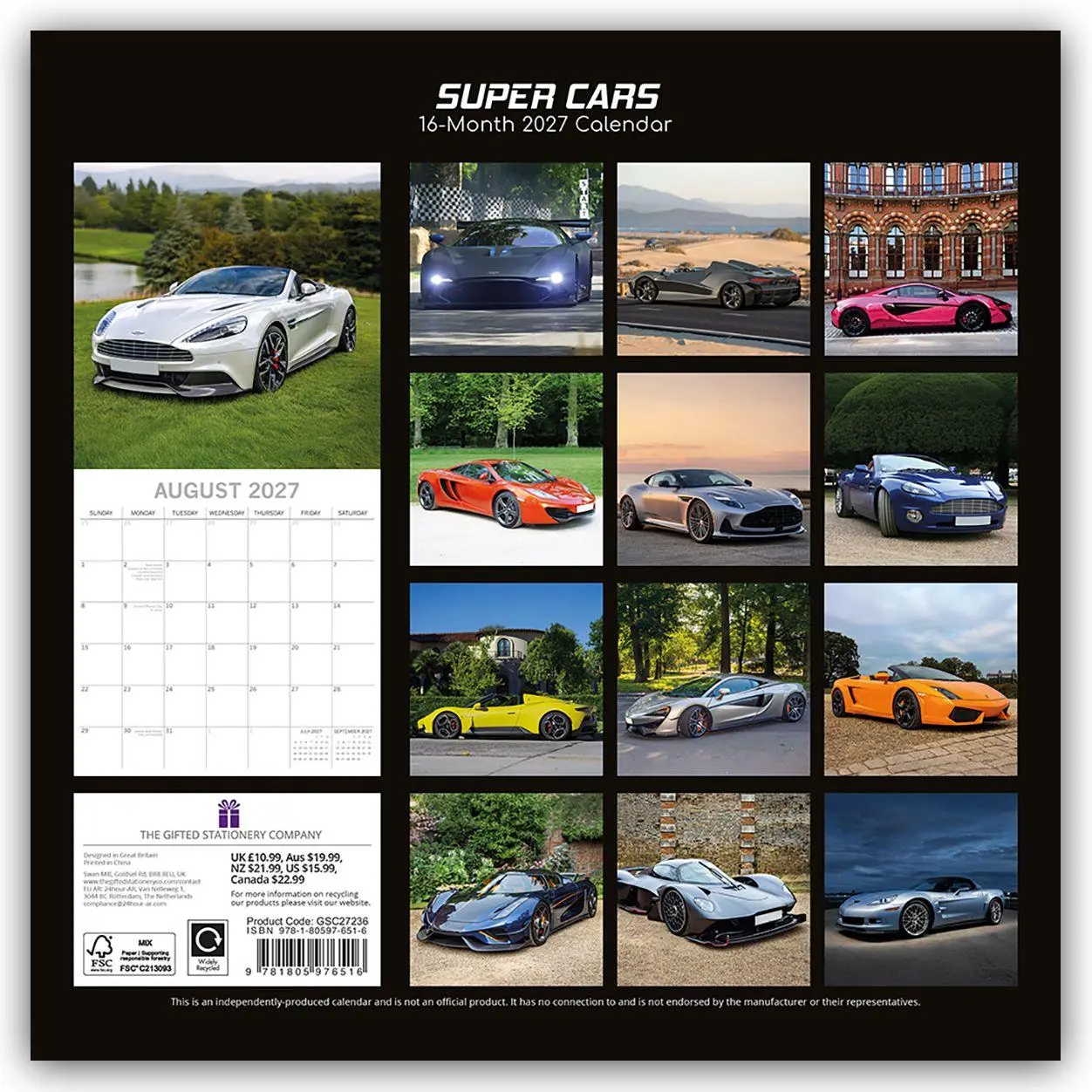 Rückseite: 9781805976516 | Super Cars - Traumautos 2027 - 16-Monatskalender | Ltd | Kalender