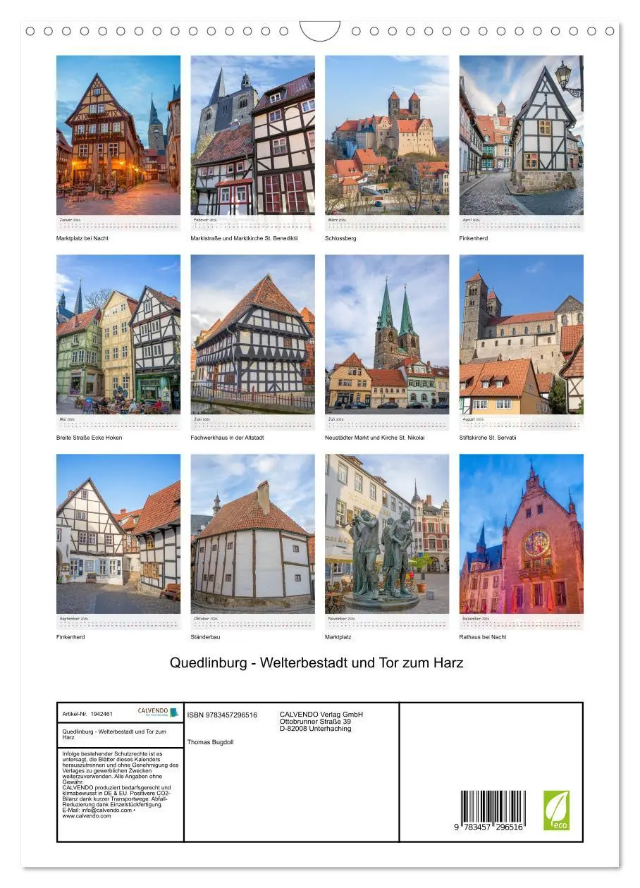 Bild: 9783457296516 | Quedlinburg - Welterbestadt und Tor zum Harz (Wandkalender 2026 DIN...