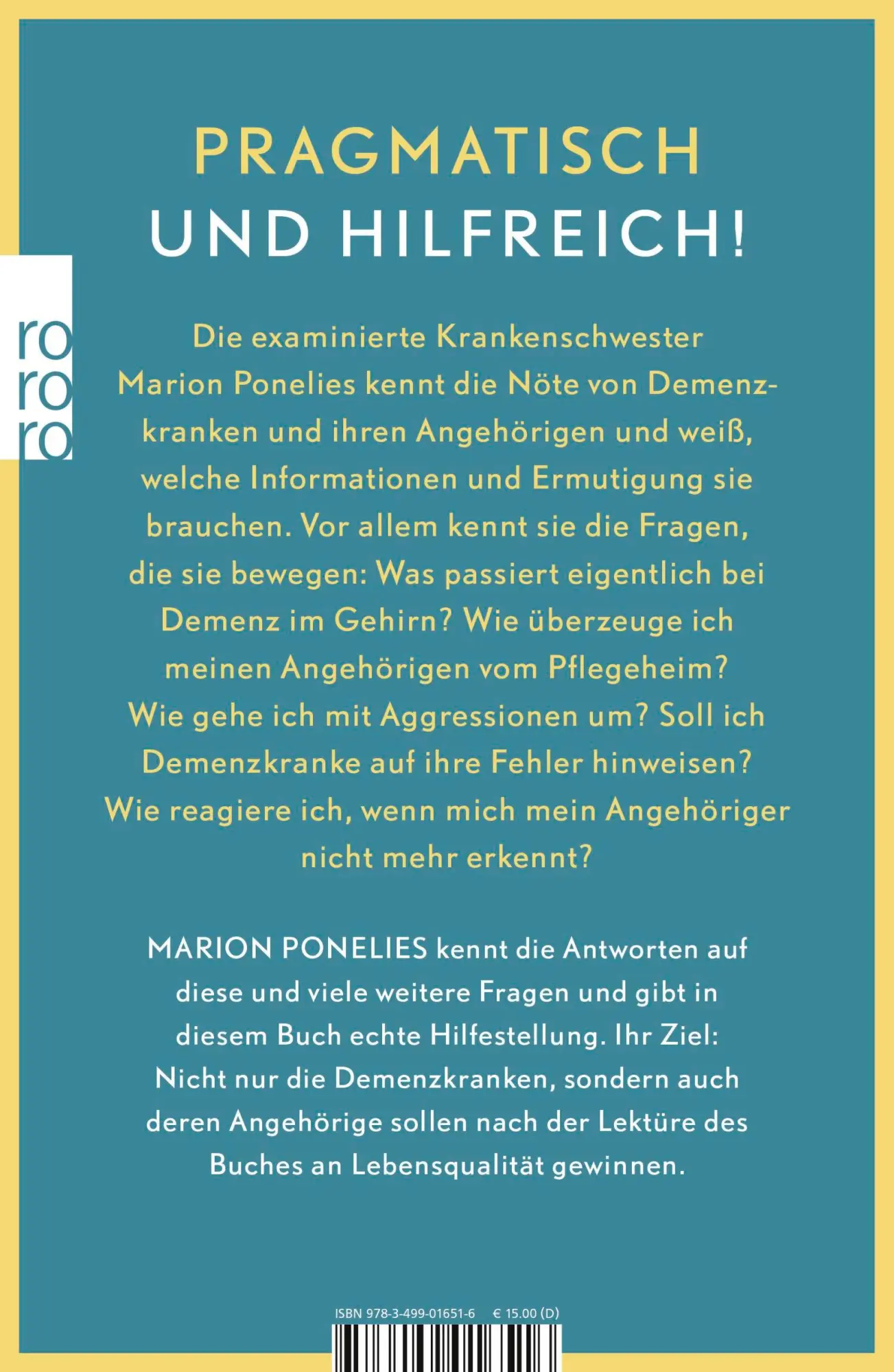 Rückseite: 9783499016516 | Demenz verstehen und mutig begegnen | Marion Ponelies | Taschenbuch