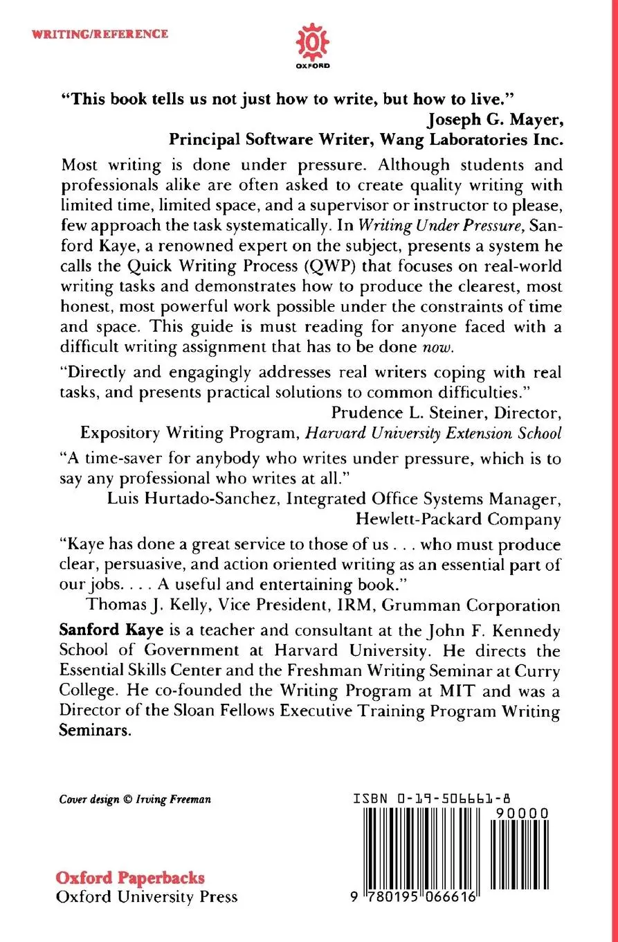Rückseite: 9780195066616 | Writing Under Pressure | Sanford Kaye | Taschenbuch | Englisch | 1990