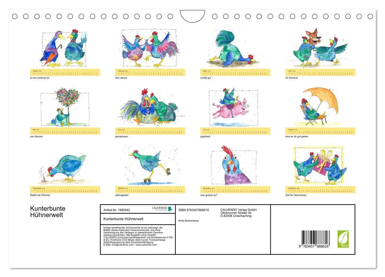 Bild: 9783457666616 | Kunterbunte Hühnerwelt (Wandkalender 2026 DIN A4 quer), CALVENDO...