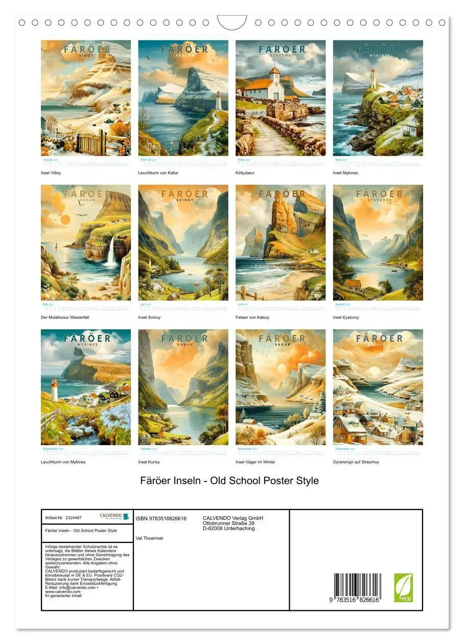 Bild: 9783516826616 | Färöer Inseln - Old School Poster Style (Wandkalender 2027 DIN A3...