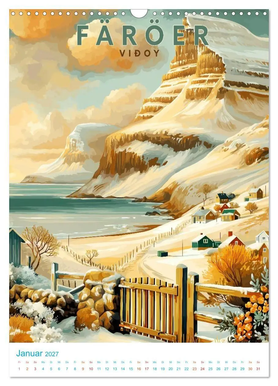 Bild: 9783516826616 | Färöer Inseln - Old School Poster Style (Wandkalender 2027 DIN A3...