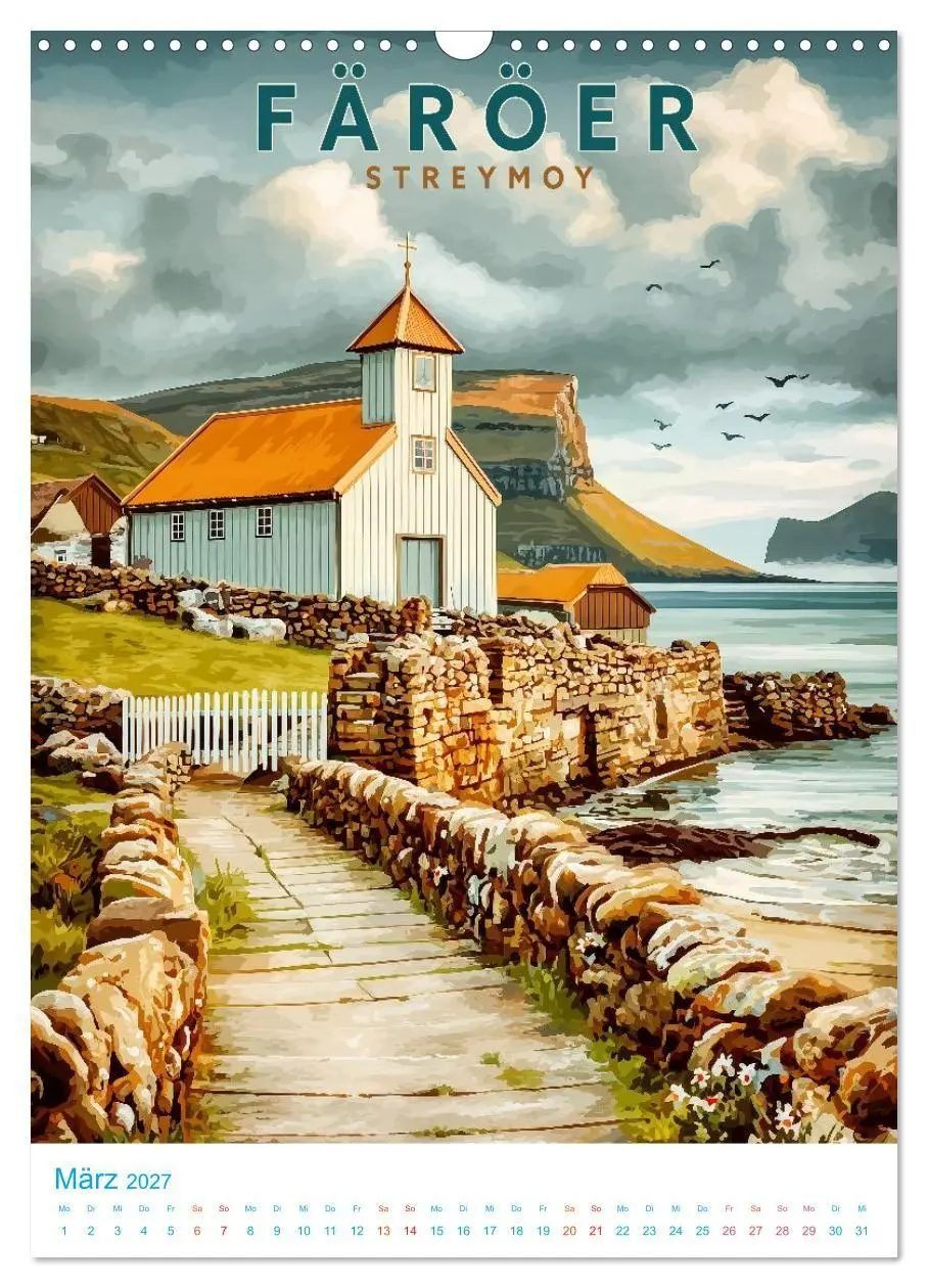 Bild: 9783516826616 | Färöer Inseln - Old School Poster Style (Wandkalender 2027 DIN A3...