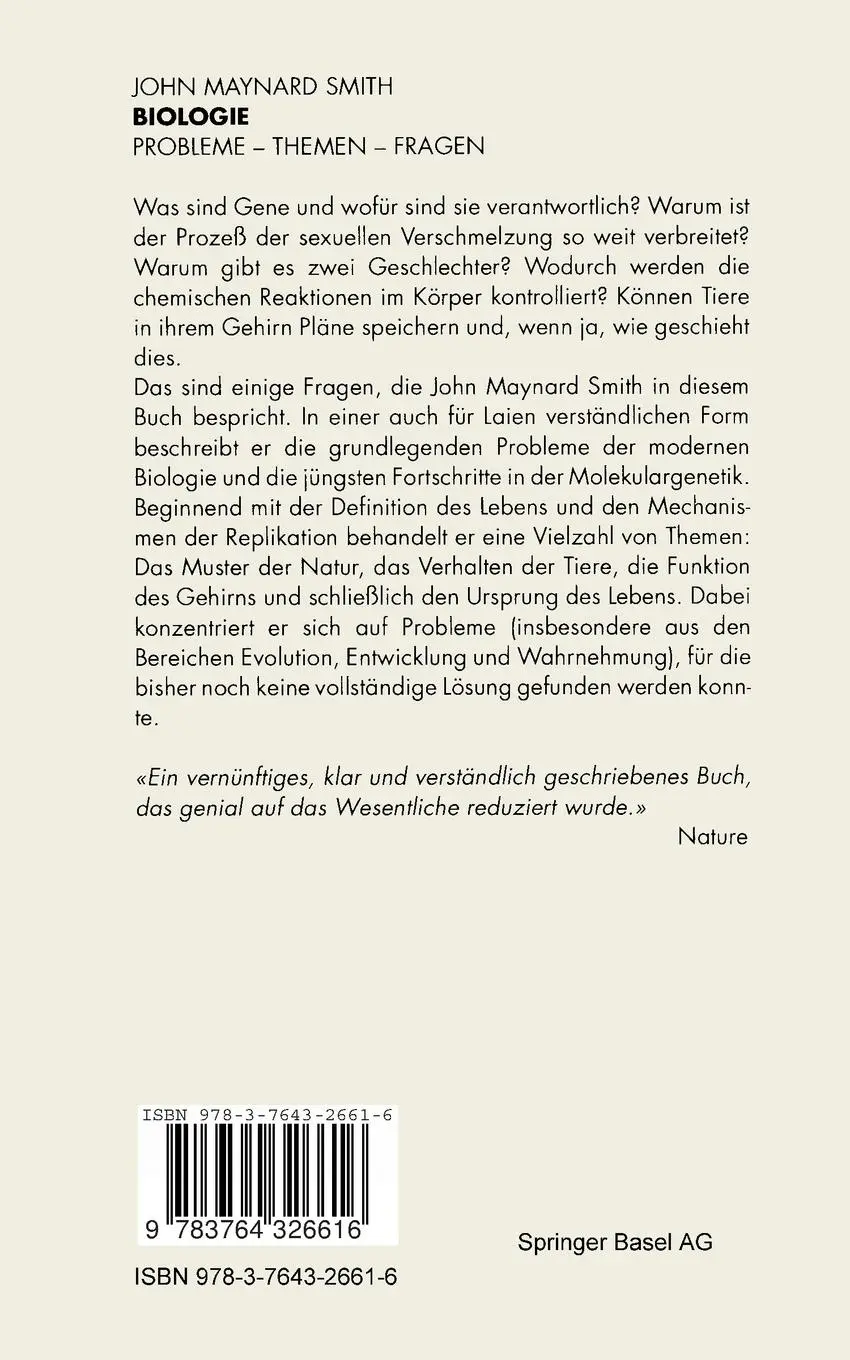 Rückseite: 9783764326616 | Biologie | Probleme - Themen - Fragen | Smith | Taschenbuch | 192 S.